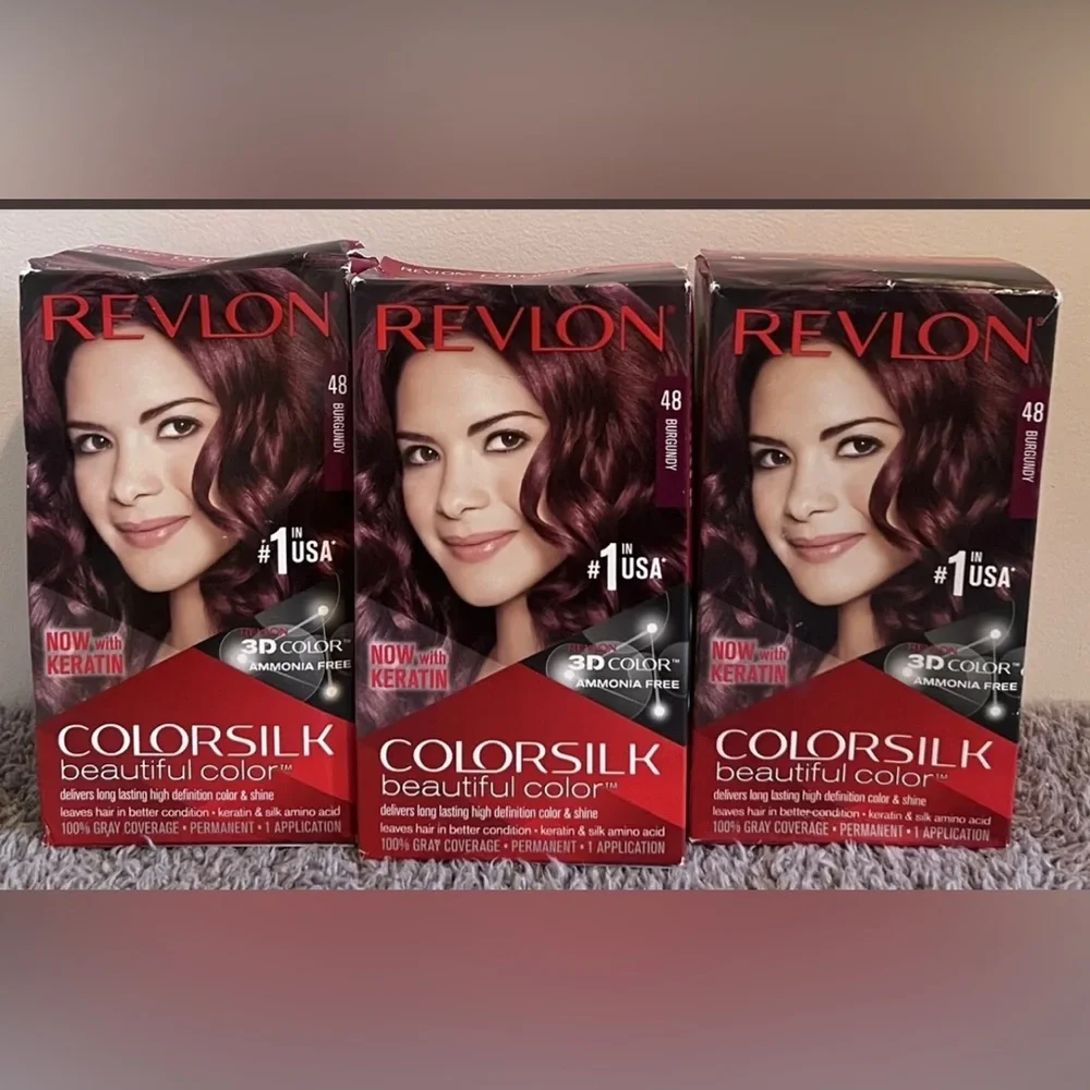 Revlon ColorSilk Beautiful Permanent Hair Color  #48 BURGUNDY Lot Of 3 NEW
